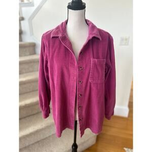 L.L. Bean Hot Pink Corduroy Long Sleeve Button Down Shirt Shacket